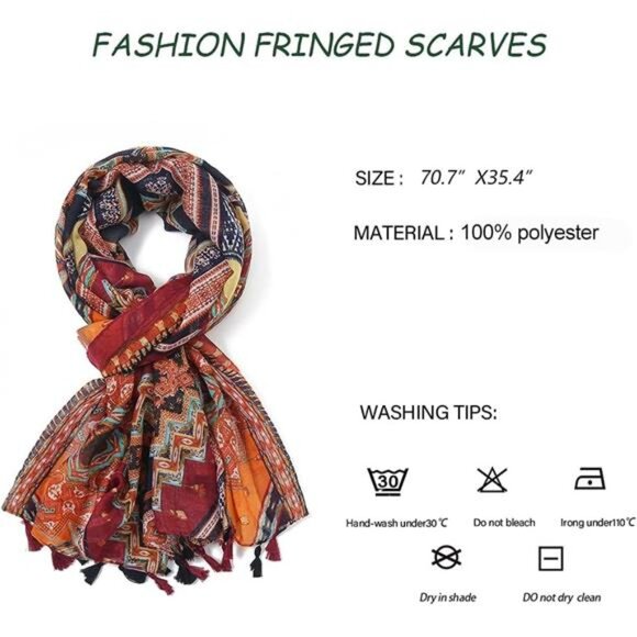 Boho Scarf for Women Lightweight Floral Printed Scarf Fall Winter - Picture 4 of 7